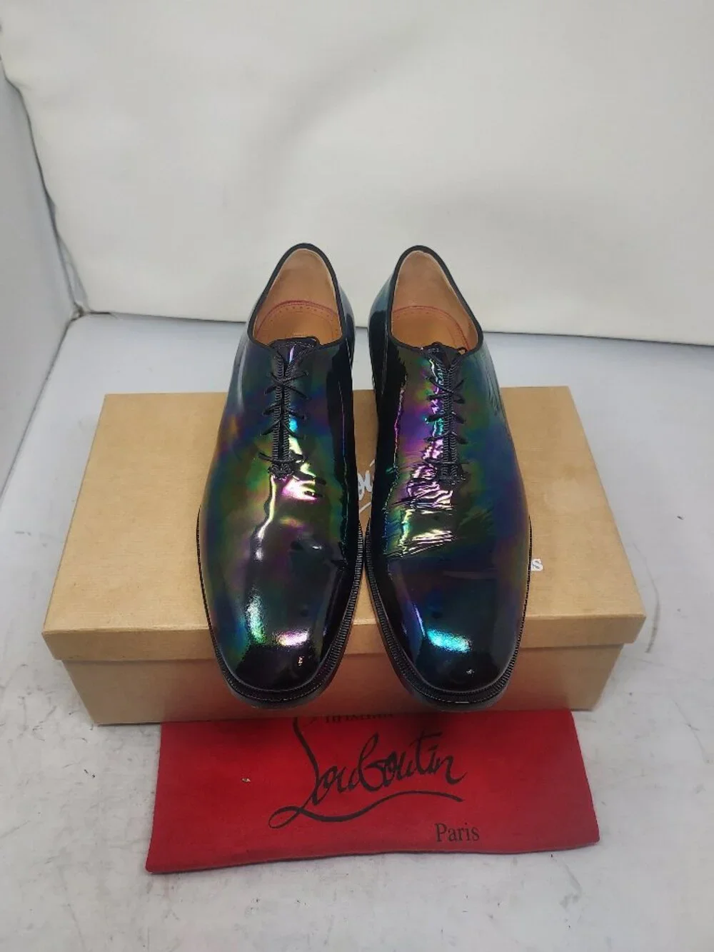 Christian Louboutin Corteo Rainbow RARE Holographic Iridescent Lace Up Shoe